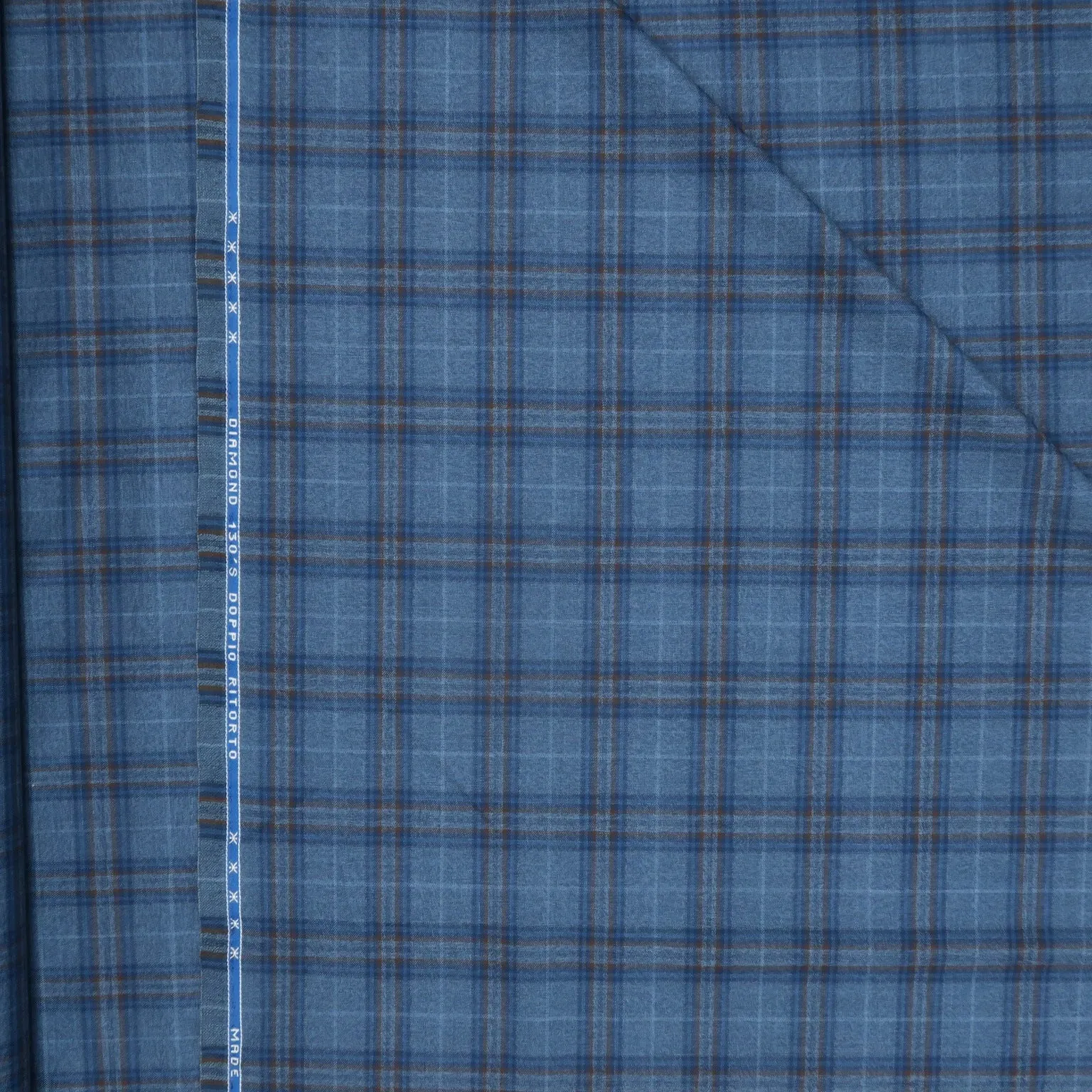 Blue and Brown Windowpane Diamond Emerald Super 130's Wool Ariston Fabric