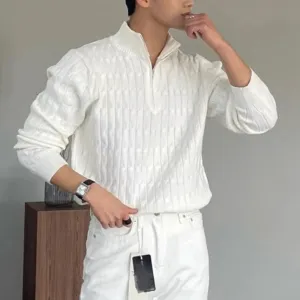 ChicMy-Fall Outfits -Men's Outfits Autumn Clothing Men's Knitted Jacquard Zipper Pullover Sweater Premium Vintage Solid Color Stand Collar Long Sleeve Luxury M-3XL