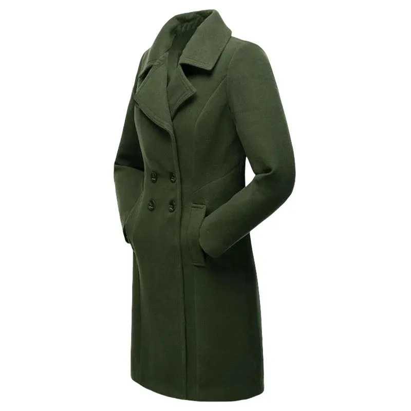 Damen-Graben, zweireihig, mit Wolle gefüttert, warme Jacke, Revers, schmaler, eleganter Mantel, große Größe, Streetwear, Oberbekleidung, Damenbekleidung