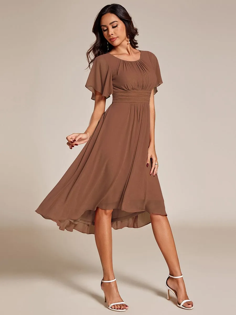 Flowy Chiffon Round Neckline A-Line Knee Length Wedding Guest Dress