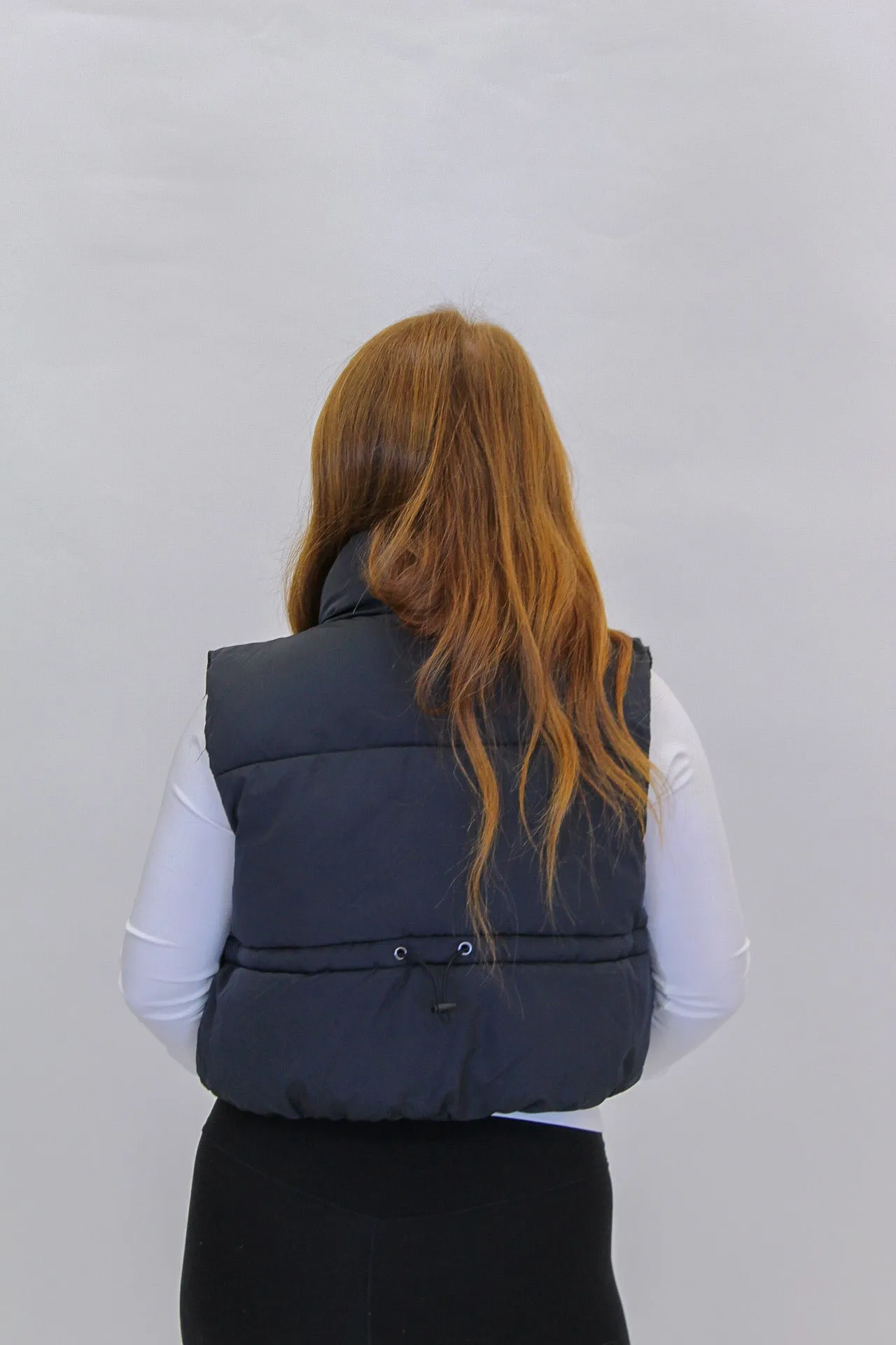 Instant Confidence Cropped Puffer Vest- Black
