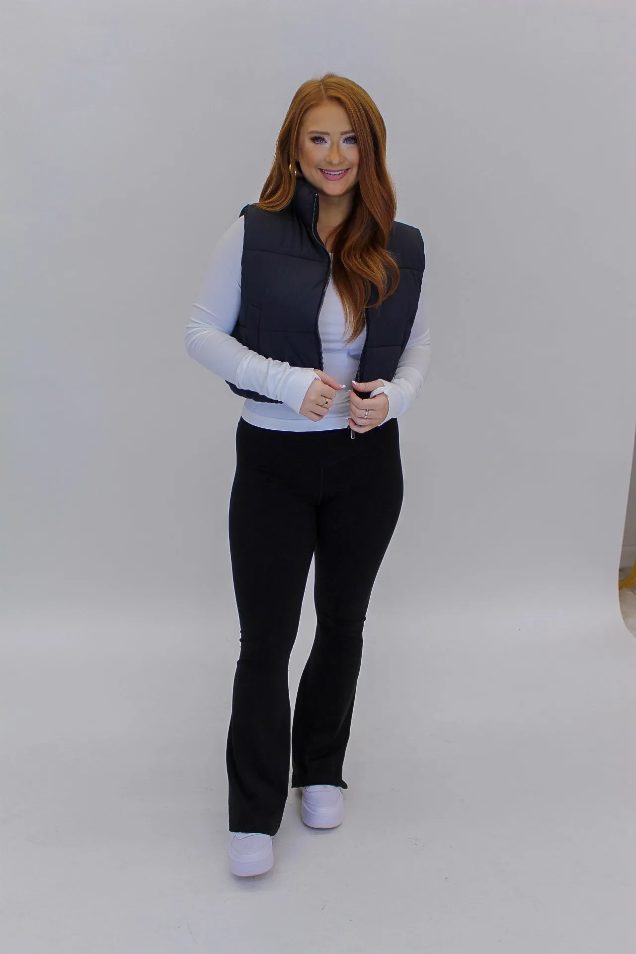 Instant Confidence Cropped Puffer Vest- Black