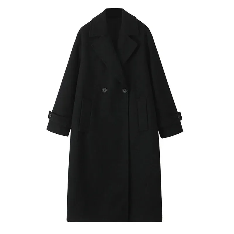 Kunst pelz lange Jacken Frauen lässig lose V-Ausschnitt solide Zweireiher Mäntel 2024 Winter mode Langarm Tasche Outwear Lady