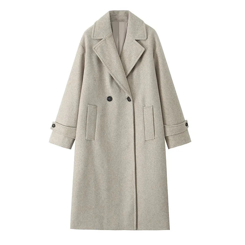 Kunst pelz lange Jacken Frauen lässig lose V-Ausschnitt solide Zweireiher Mäntel 2024 Winter mode Langarm Tasche Outwear Lady