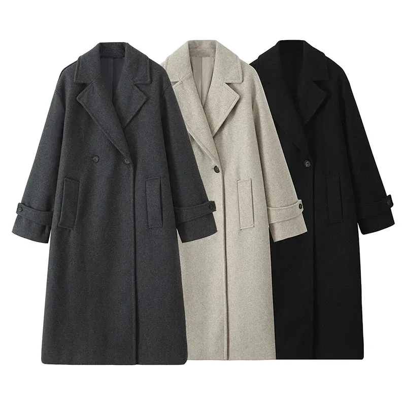 Kunst pelz lange Jacken Frauen lässig lose V-Ausschnitt solide Zweireiher Mäntel 2024 Winter mode Langarm Tasche Outwear Lady