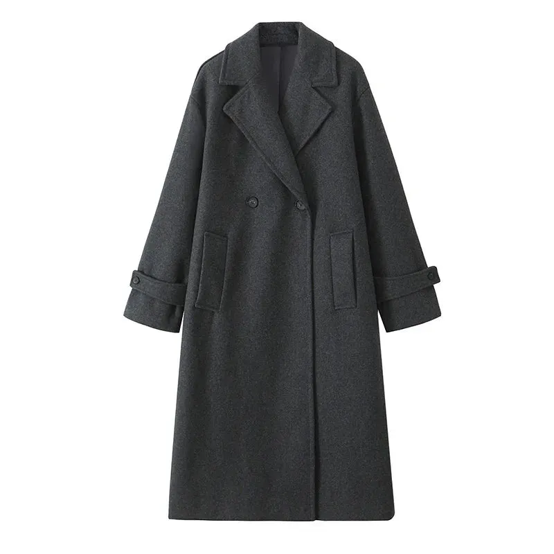 Kunst pelz lange Jacken Frauen lässig lose V-Ausschnitt solide Zweireiher Mäntel 2024 Winter mode Langarm Tasche Outwear Lady