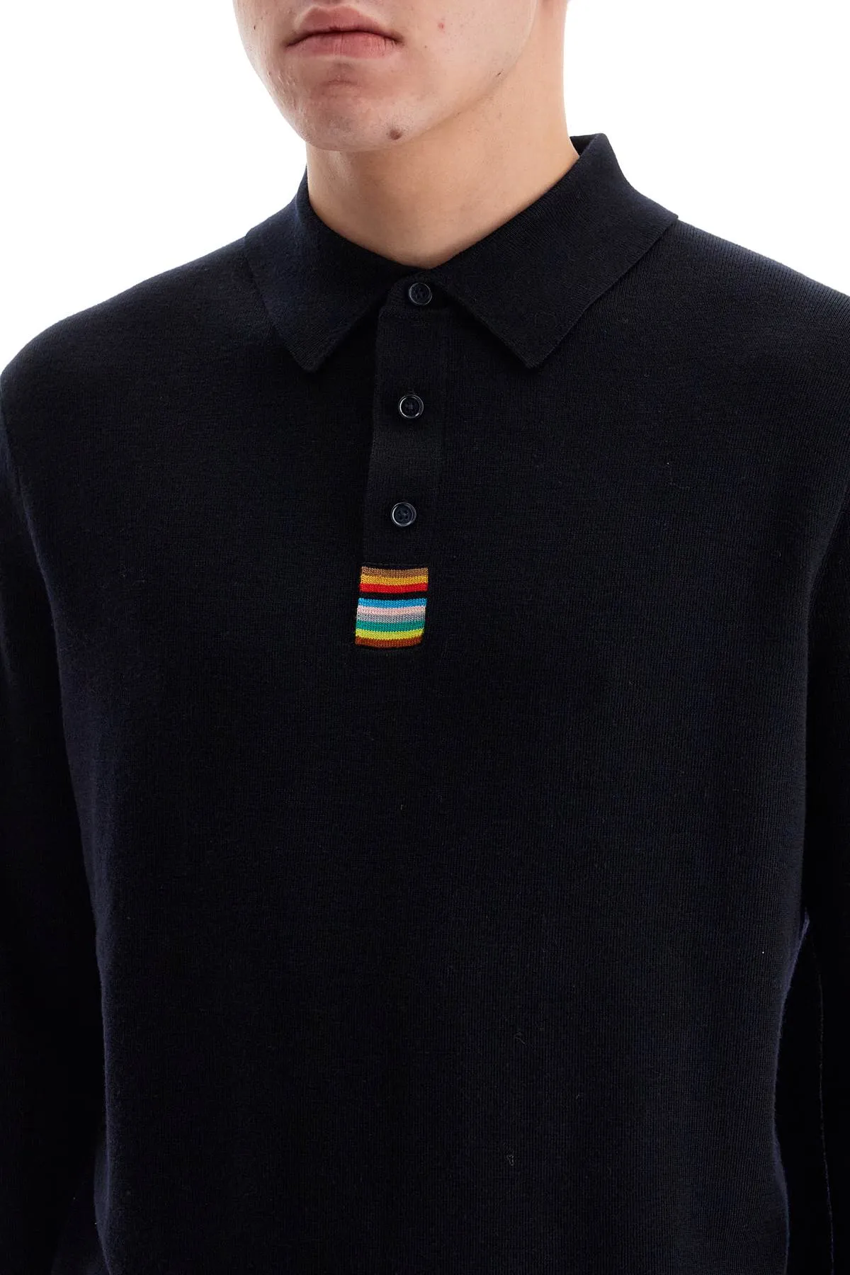 merino wool polo-style pullover sweater M1R 914Y N02501 VERY DARK NAVY