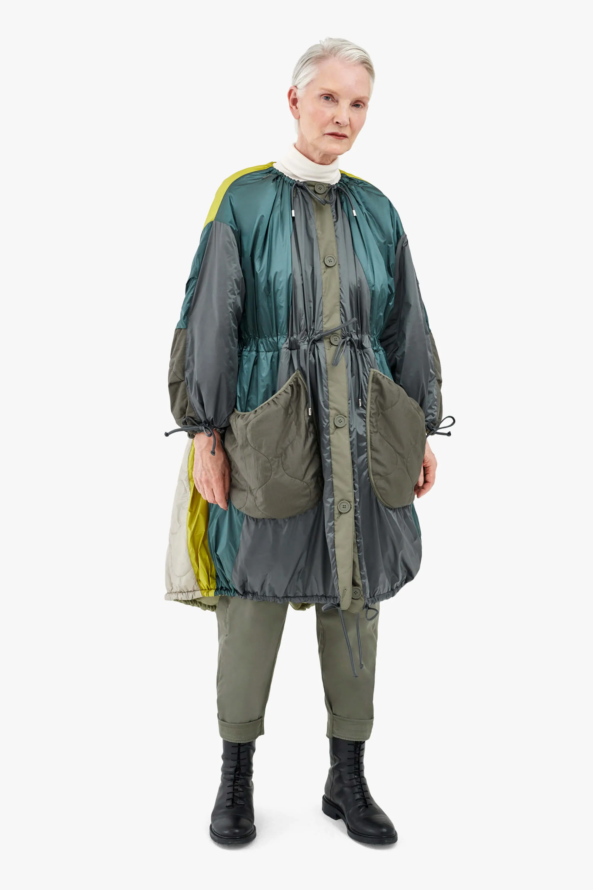 Patchwork Parachute Parka - Mineral Green & Chartreuse / Pale Sage