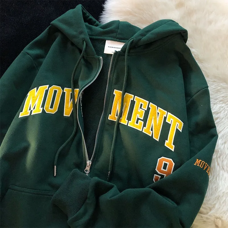 Purpdrank - Letter Print Casual Hooded Sweatshirts Women Vintage Simple Streetwear Coats Female Harajuku Loose Y2k Aesthetic Zip Up Hoodies