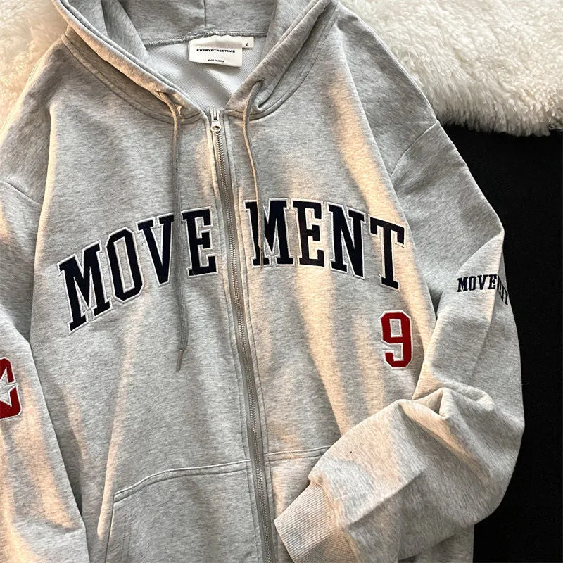 Purpdrank - Letter Print Casual Hooded Sweatshirts Women Vintage Simple Streetwear Coats Female Harajuku Loose Y2k Aesthetic Zip Up Hoodies