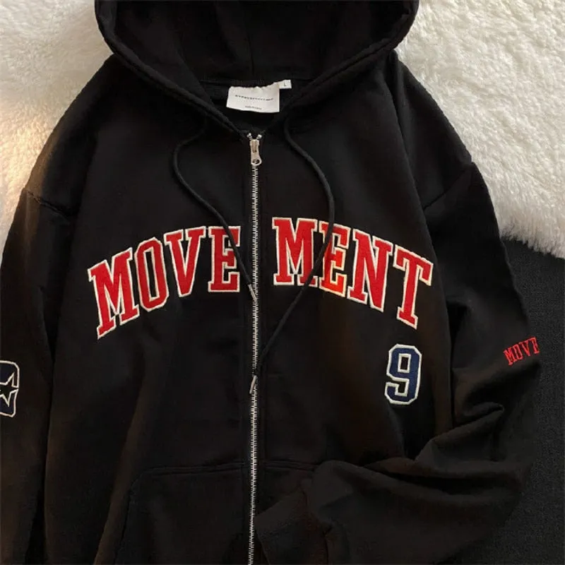 Purpdrank - Letter Print Casual Hooded Sweatshirts Women Vintage Simple Streetwear Coats Female Harajuku Loose Y2k Aesthetic Zip Up Hoodies