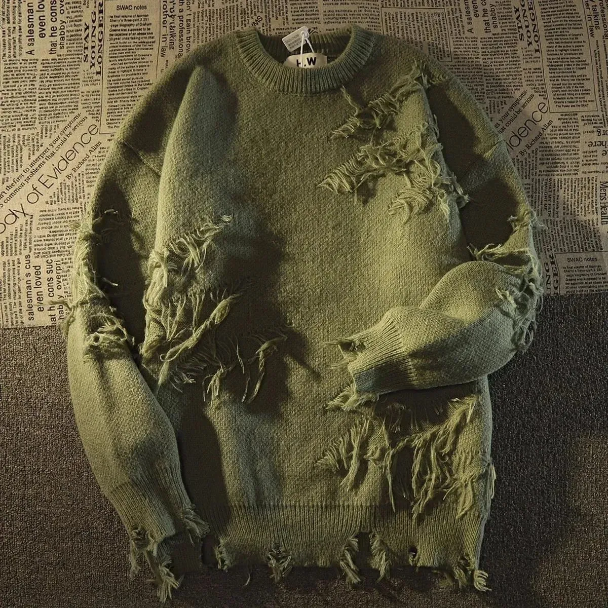 Retro Hole Fringed Sweater