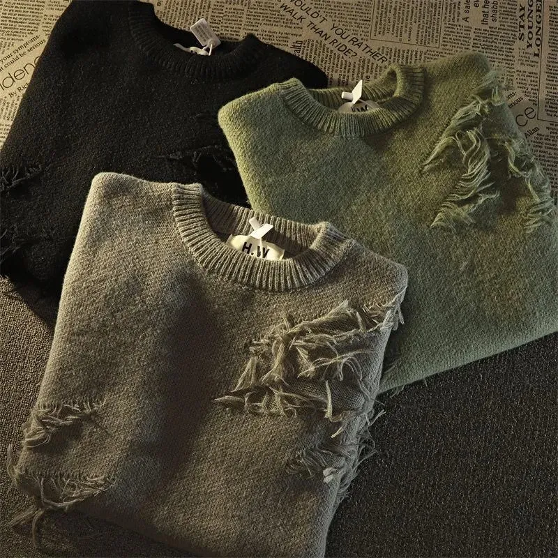 Retro Hole Fringed Sweater