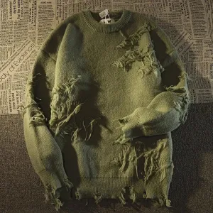 Retro Hole Fringed Sweater