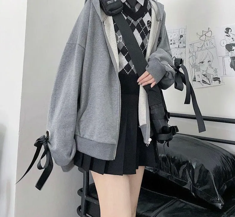 Romildi Spring Outfits Harajuku Y2K Autumn Female Hooded Sweatshirt Zipper Butterfly Print Long Sleeve Loose print Women Hoodies Coats plus size