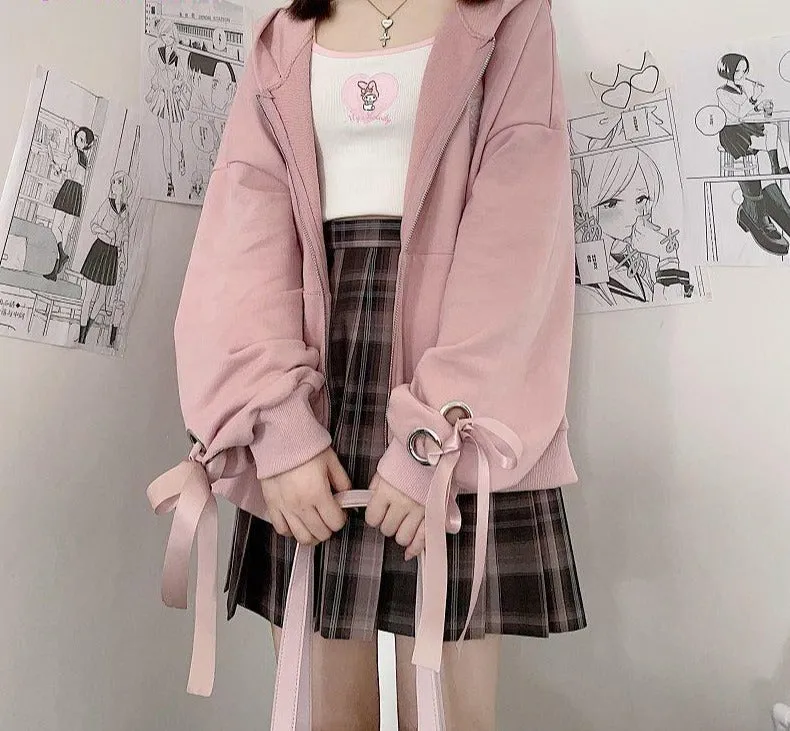 Romildi Spring Outfits Harajuku Y2K Autumn Female Hooded Sweatshirt Zipper Butterfly Print Long Sleeve Loose print Women Hoodies Coats plus size