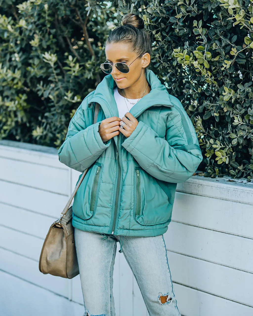 TastyHottie - Cassian Pocketed Quilted Puffer Jacket - Seafoam