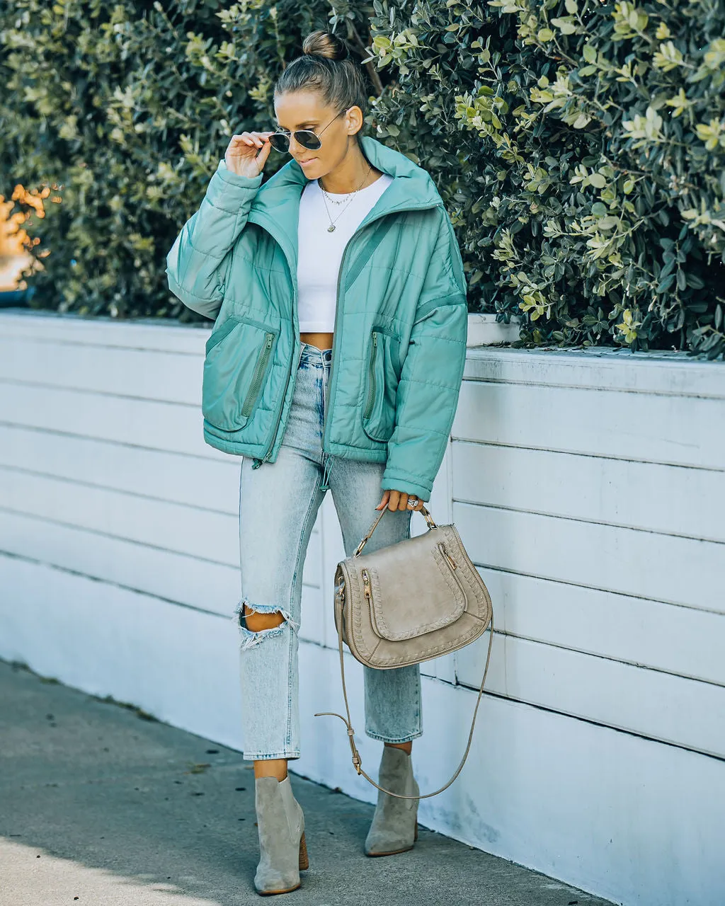 TastyHottie - Cassian Pocketed Quilted Puffer Jacket - Seafoam