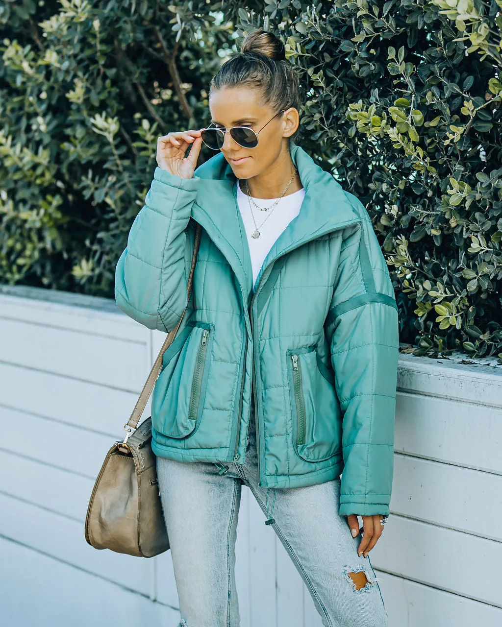 TastyHottie - Cassian Pocketed Quilted Puffer Jacket - Seafoam