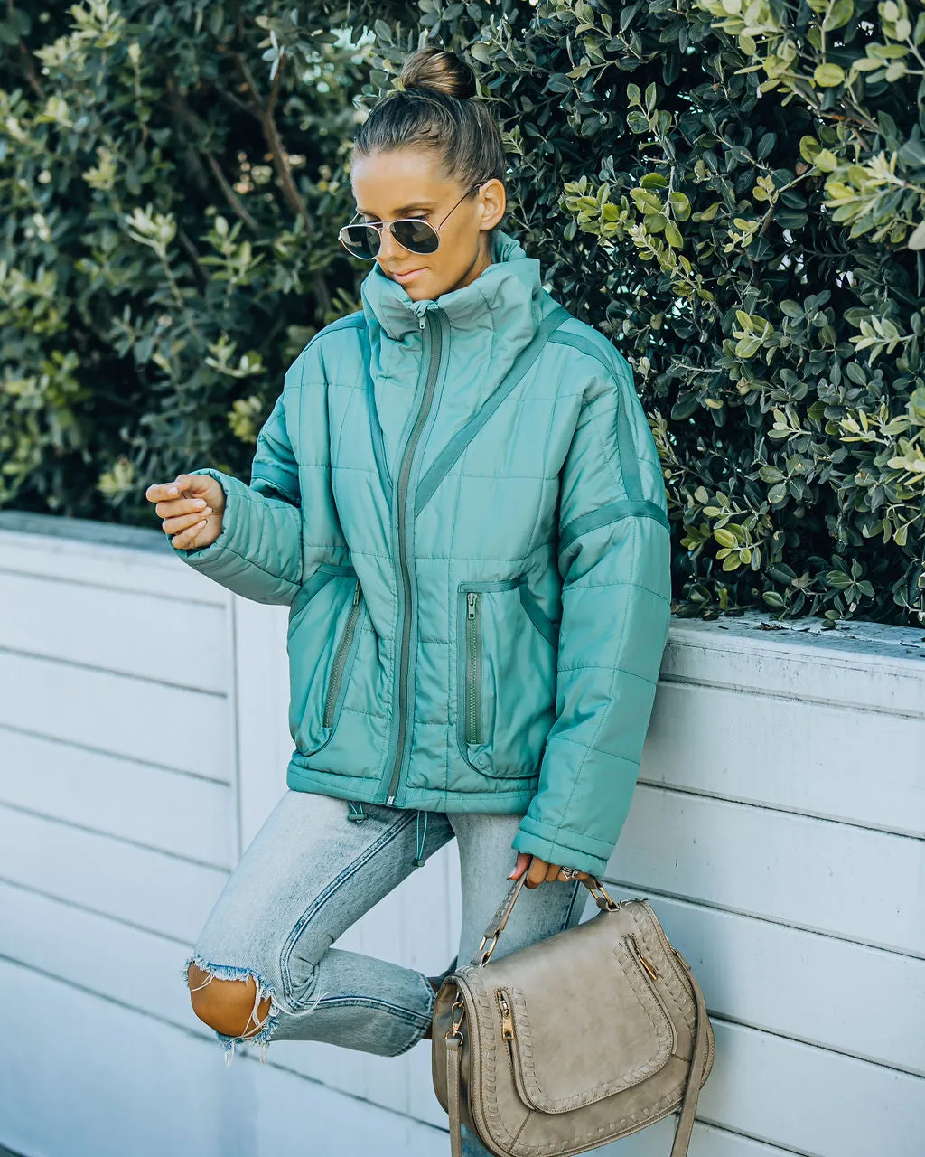 TastyHottie - Cassian Pocketed Quilted Puffer Jacket - Seafoam