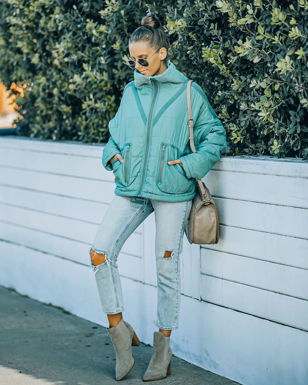 TastyHottie - Cassian Pocketed Quilted Puffer Jacket - Seafoam