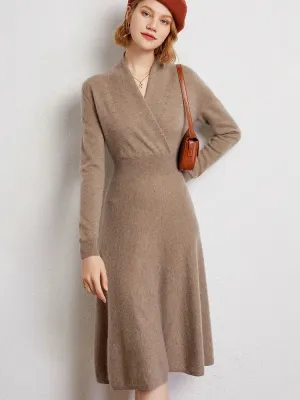 Women's Cashmere Dress Sweater V-neck and 100% Cashmere Knitted