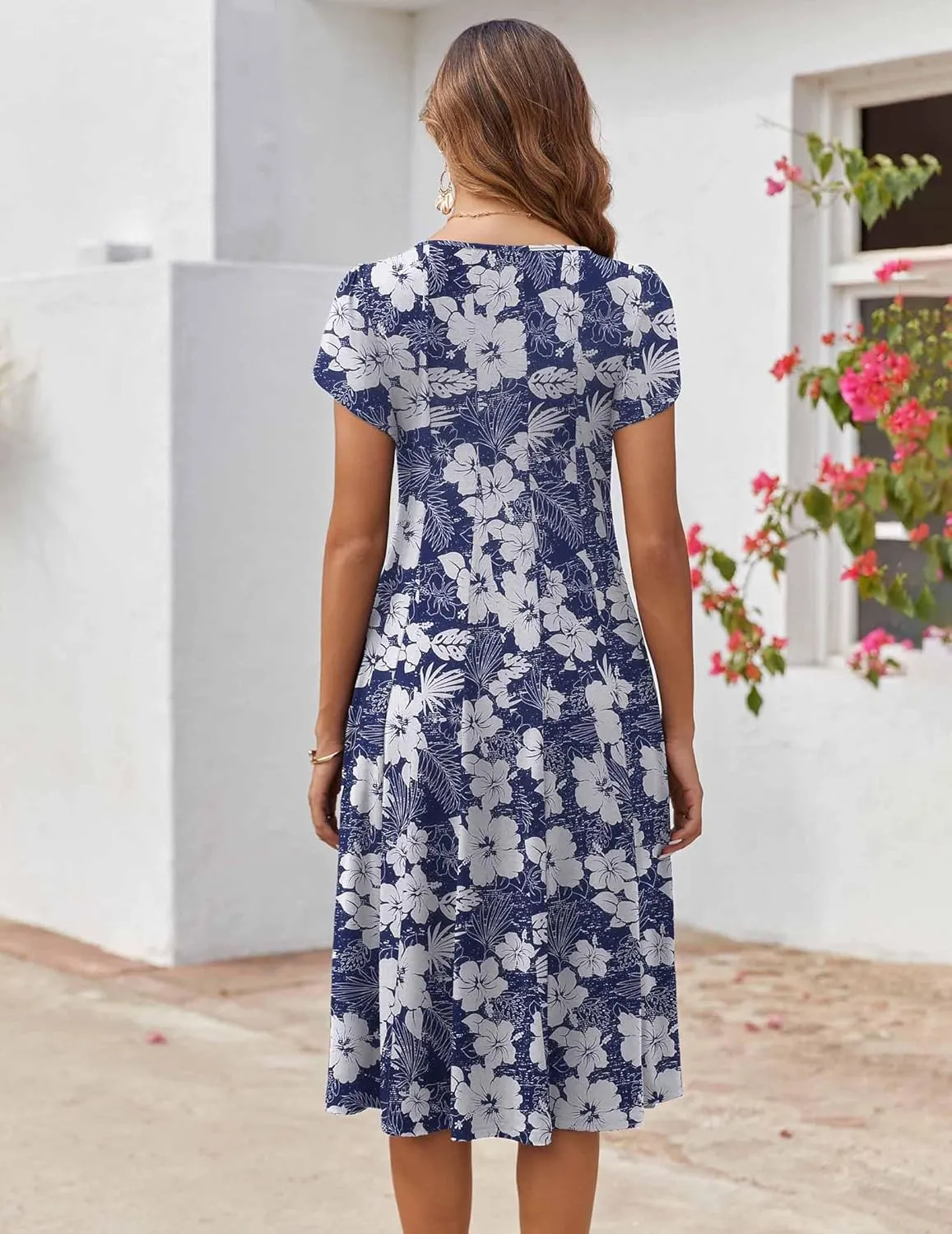 Zeagoo Womens Casual Dress Short Sleeve Pleated Loose Flowy Dress